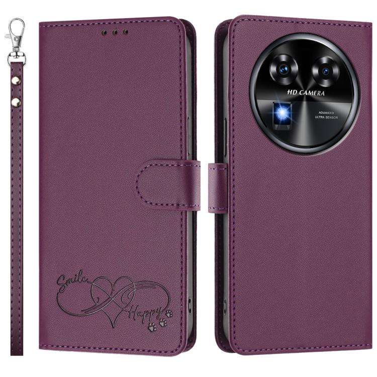 For Oukitel C37 Happy Heart Pattern Magnetic Closure Vegan Leather Phone Case with Wrist Strap(Vi...