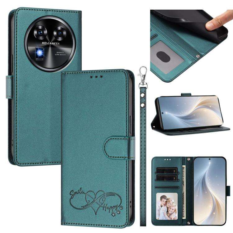 For Oukitel C37 Happy Heart Pattern Magnetic Closure Vegan Leather Phone Case with Wrist Strap(Gr...