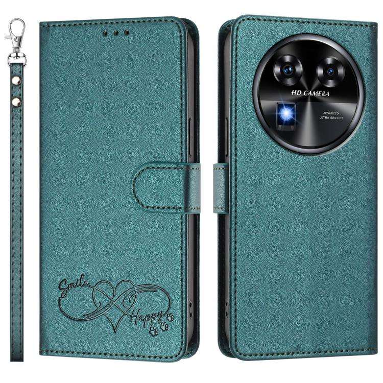 For Oukitel C37 Happy Heart Pattern Magnetic Closure Vegan Leather Phone Case with Wrist Strap(Gr...