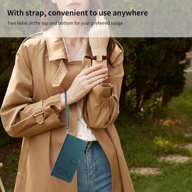 For Oukitel C37 Happy Heart Pattern Magnetic Closure Vegan Leather Phone Case with Wrist Strap(Gr...