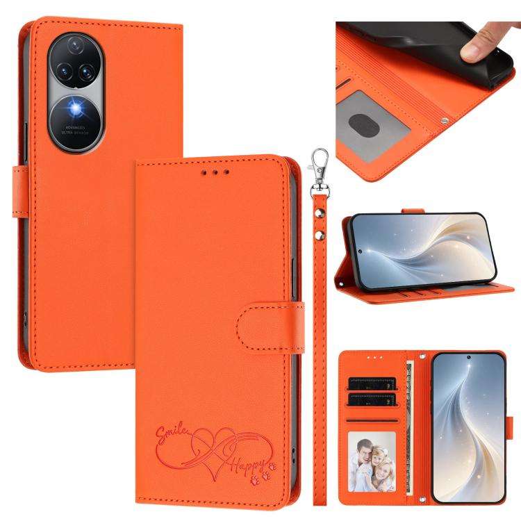 For Oukitel C38 Happy Heart Pattern Magnetic Closure Vegan Leather Phone Case with Wrist Strap(Or...