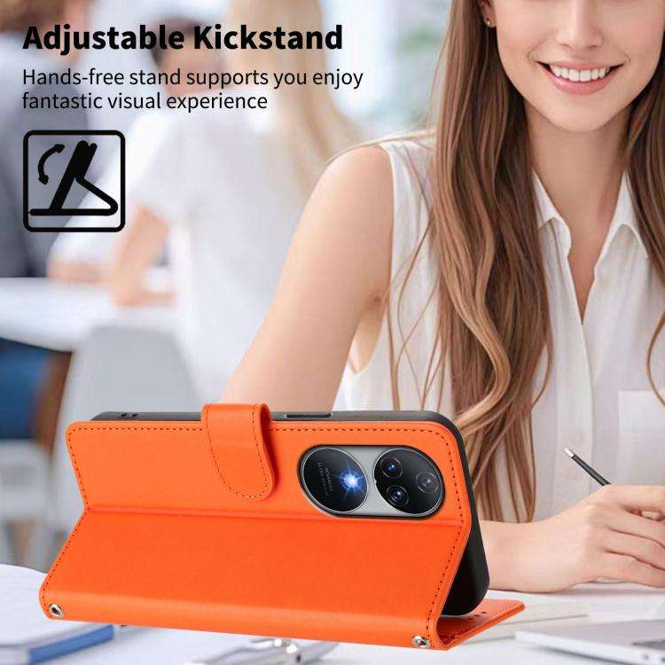 For Oukitel C38 Happy Heart Pattern Magnetic Closure Vegan Leather Phone Case with Wrist Strap(Or...