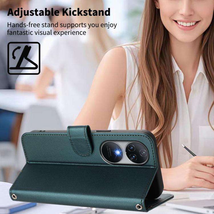 For Oukitel C38 Happy Heart Pattern Magnetic Closure Vegan Leather Phone Case with Wrist Strap(Gr...