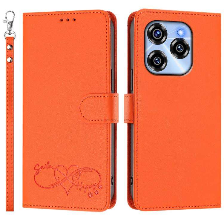 For Oukitel C50 Happy Heart Pattern Magnetic Closure Vegan Leather Phone Case with Wrist Strap(Or...