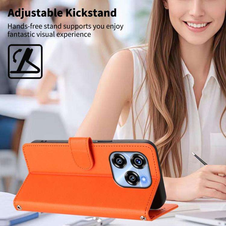For Oukitel C50 Happy Heart Pattern Magnetic Closure Vegan Leather Phone Case with Wrist Strap(Or...