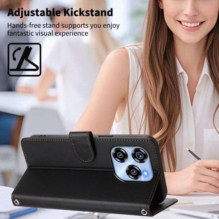 For Oukitel C50 Happy Heart Pattern Magnetic Closure Vegan Leather Phone Case with Wrist Strap(Bl...