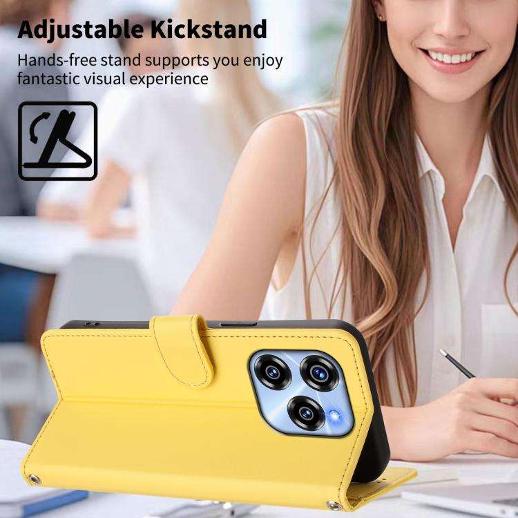 For Oukitel C50 Happy Heart Pattern Magnetic Closure Vegan Leather Phone Case with Wrist Strap(Ye...