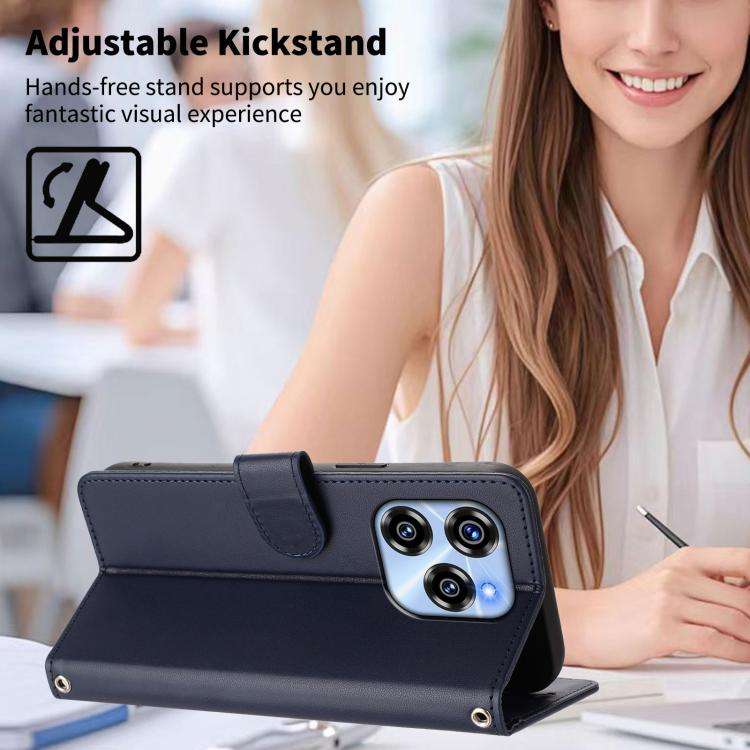 For Oukitel C50 Happy Heart Pattern Magnetic Closure Vegan Leather Phone Case with Wrist Strap(Blue)