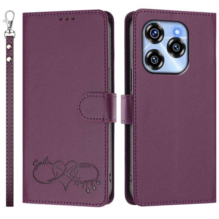 For Oukitel C50 Happy Heart Pattern Magnetic Closure Vegan Leather Phone Case with Wrist Strap(Vi...