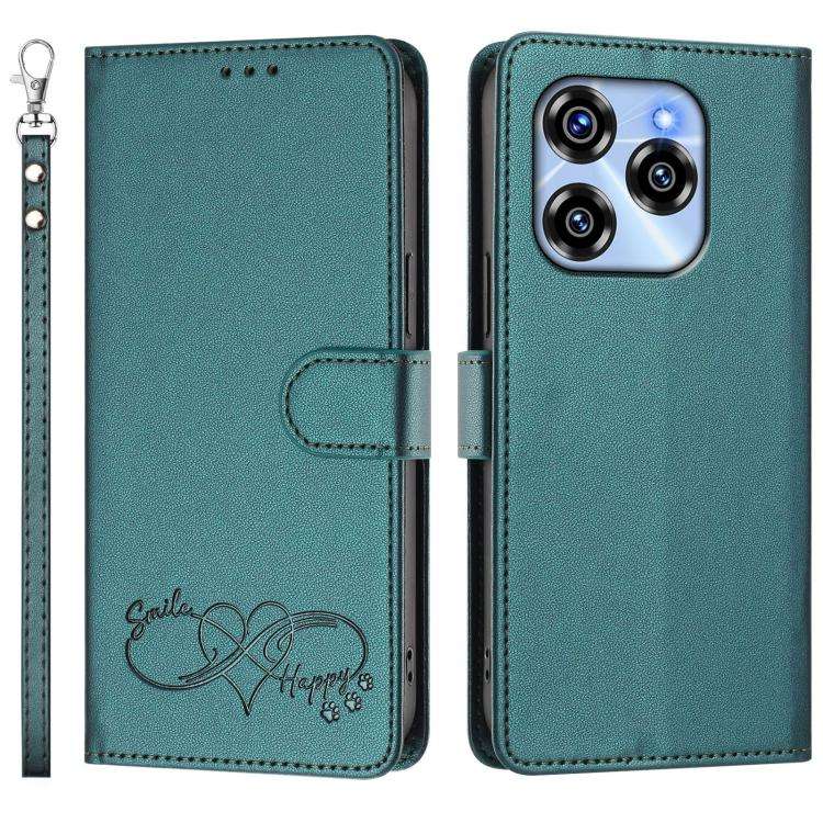 For Oukitel C50 Happy Heart Pattern Magnetic Closure Vegan Leather Phone Case with Wrist Strap(Gr...