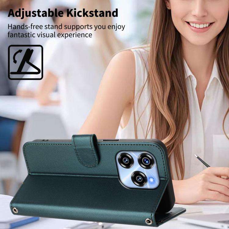 For Oukitel C50 Happy Heart Pattern Magnetic Closure Vegan Leather Phone Case with Wrist Strap(Gr...