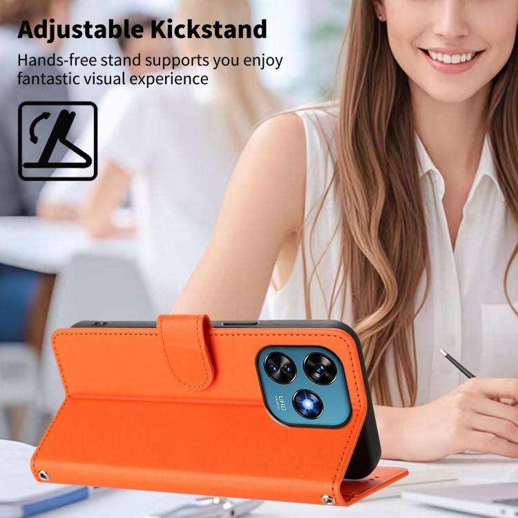 For Oukitel C51 Happy Heart Pattern Magnetic Closure Vegan Leather Phone Case with Wrist Strap(Or...