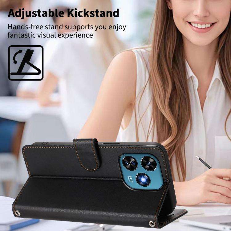 For Oukitel C51 Happy Heart Pattern Magnetic Closure Vegan Leather Phone Case with Wrist Strap(Bl...