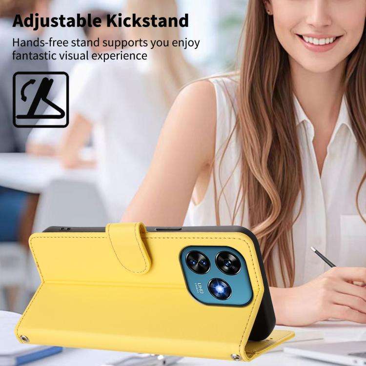 For Oukitel C51 Happy Heart Pattern Magnetic Closure Vegan Leather Phone Case with Wrist Strap(Ye...