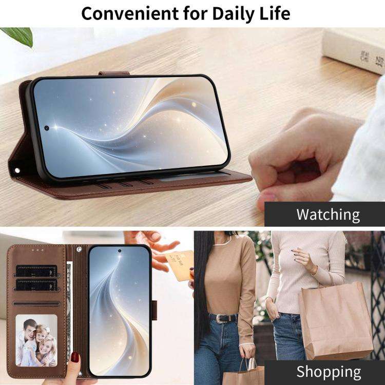 For Oukitel C51 Happy Heart Pattern Magnetic Closure Vegan Leather Phone Case with Wrist Strap(Br...