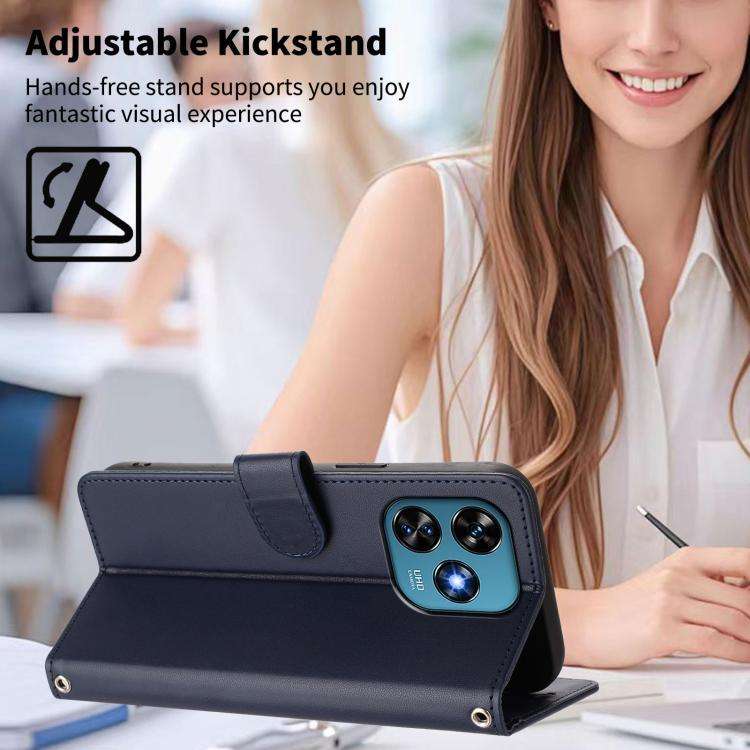 For Oukitel C51 Happy Heart Pattern Magnetic Closure Vegan Leather Phone Case with Wrist Strap(Blue)