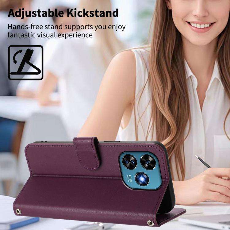 For Oukitel C51 Happy Heart Pattern Magnetic Closure Vegan Leather Phone Case with Wrist Strap(Vi...