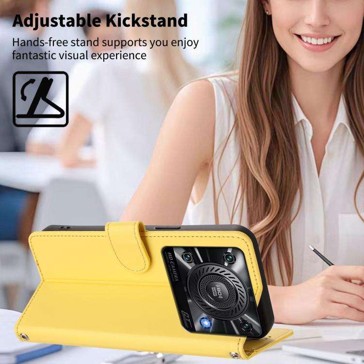 For Oukitel C60 Happy Heart Pattern Magnetic Closure Vegan Leather Phone Case with Wrist Strap(Ye...