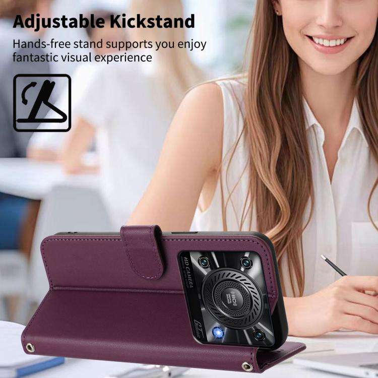 For Oukitel C60 Happy Heart Pattern Magnetic Closure Vegan Leather Phone Case with Wrist Strap(Vi...