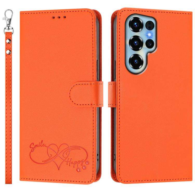 For Oukitel C68 Happy Heart Pattern Magnetic Closure Vegan Leather Phone Case with Wrist Strap(Or...