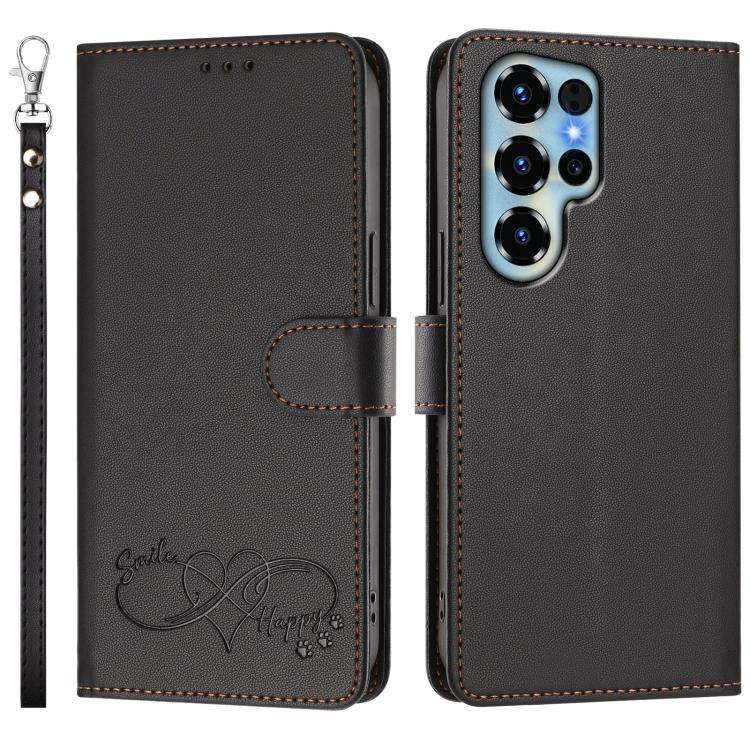 For Oukitel C68 Happy Heart Pattern Magnetic Closure Vegan Leather Phone Case with Wrist Strap(Bl...