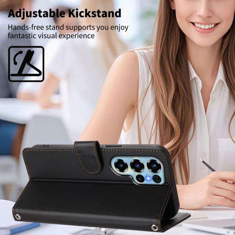 For Oukitel C68 Happy Heart Pattern Magnetic Closure Vegan Leather Phone Case with Wrist Strap(Bl...
