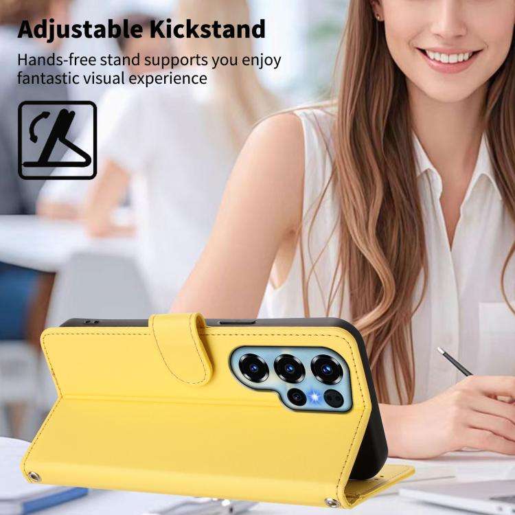 For Oukitel C68 Happy Heart Pattern Magnetic Closure Vegan Leather Phone Case with Wrist Strap(Ye...