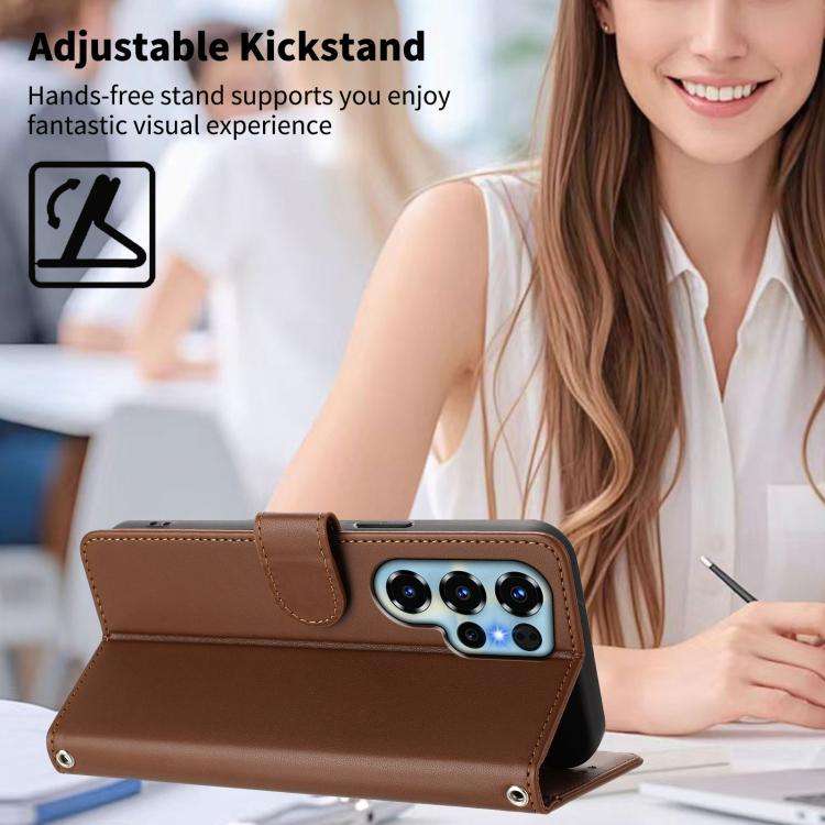 For Oukitel C68 Happy Heart Pattern Magnetic Closure Vegan Leather Phone Case with Wrist Strap(Br...