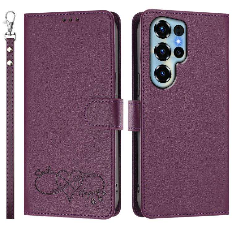 For Oukitel C68 Happy Heart Pattern Magnetic Closure Vegan Leather Phone Case with Wrist Strap(Vi...