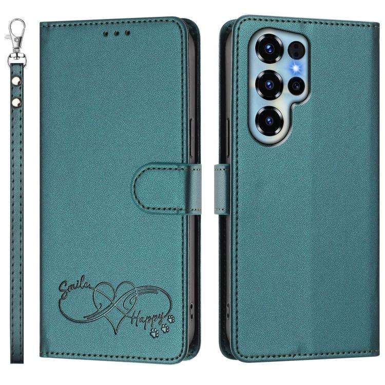 For Oukitel C68 Happy Heart Pattern Magnetic Closure Vegan Leather Phone Case with Wrist Strap(Gr...