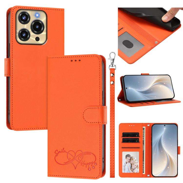 For Oukitel C69 Happy Heart Pattern Magnetic Closure Vegan Leather Phone Case with Wrist Strap(Or...