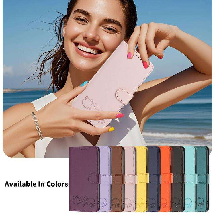 For Oukitel C69 Happy Heart Pattern Magnetic Closure Vegan Leather Phone Case with Wrist Strap(Pink)
