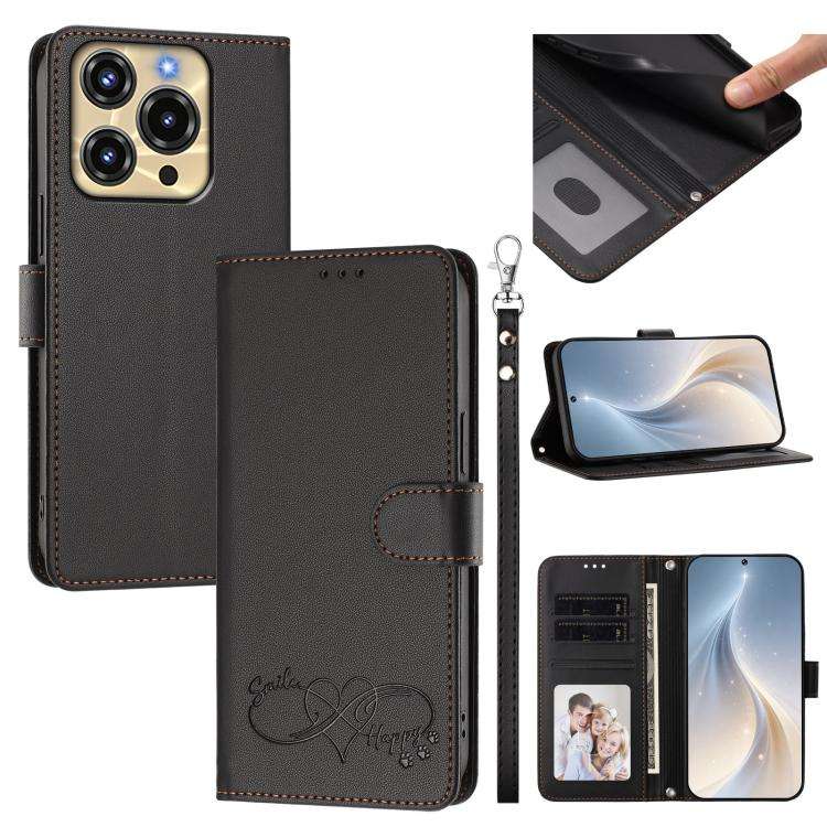 For Oukitel C69 Happy Heart Pattern Magnetic Closure Vegan Leather Phone Case with Wrist Strap(Bl...