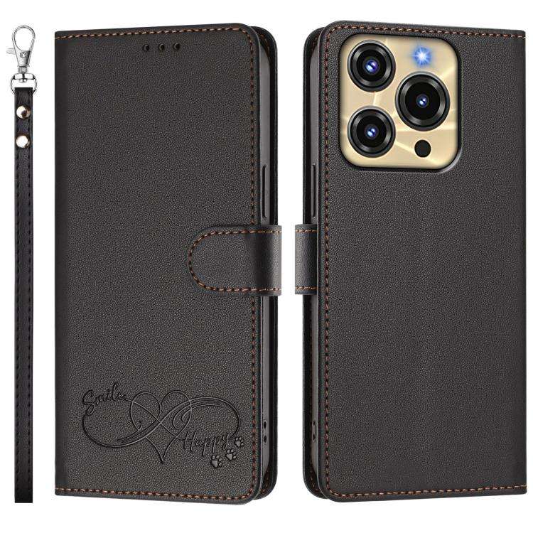 For Oukitel C69 Happy Heart Pattern Magnetic Closure Vegan Leather Phone Case with Wrist Strap(Bl...