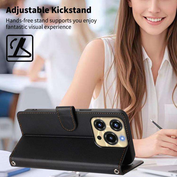 For Oukitel C69 Happy Heart Pattern Magnetic Closure Vegan Leather Phone Case with Wrist Strap(Bl...
