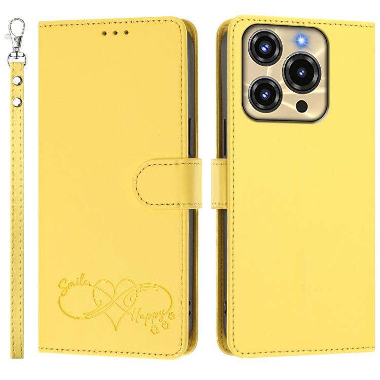 For Oukitel C69 Happy Heart Pattern Magnetic Closure Vegan Leather Phone Case with Wrist Strap(Ye...