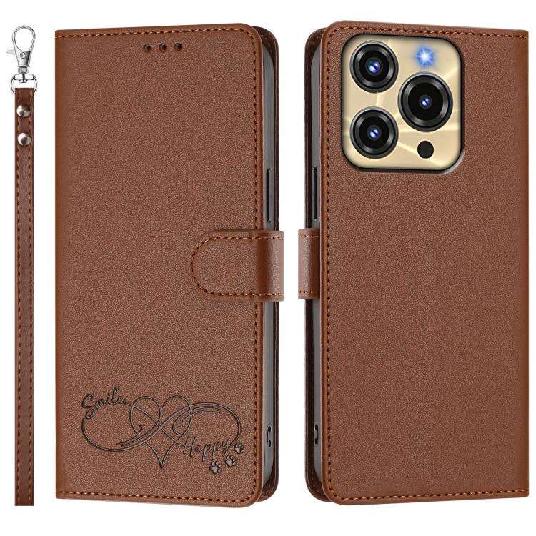 For Oukitel C69 Happy Heart Pattern Magnetic Closure Vegan Leather Phone Case with Wrist Strap(Br...