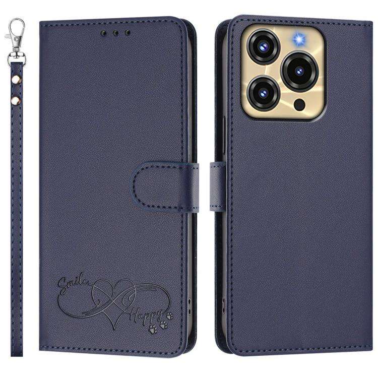 For Oukitel C69 Happy Heart Pattern Magnetic Closure Vegan Leather Phone Case with Wrist Strap(Blue)