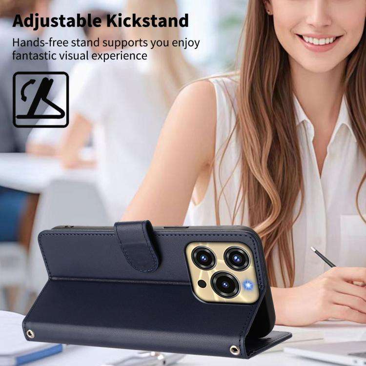 For Oukitel C69 Happy Heart Pattern Magnetic Closure Vegan Leather Phone Case with Wrist Strap(Blue)