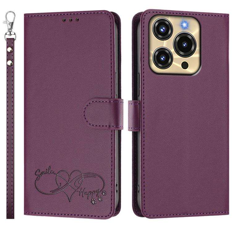 For Oukitel C69 Happy Heart Pattern Magnetic Closure Vegan Leather Phone Case with Wrist Strap(Vi...