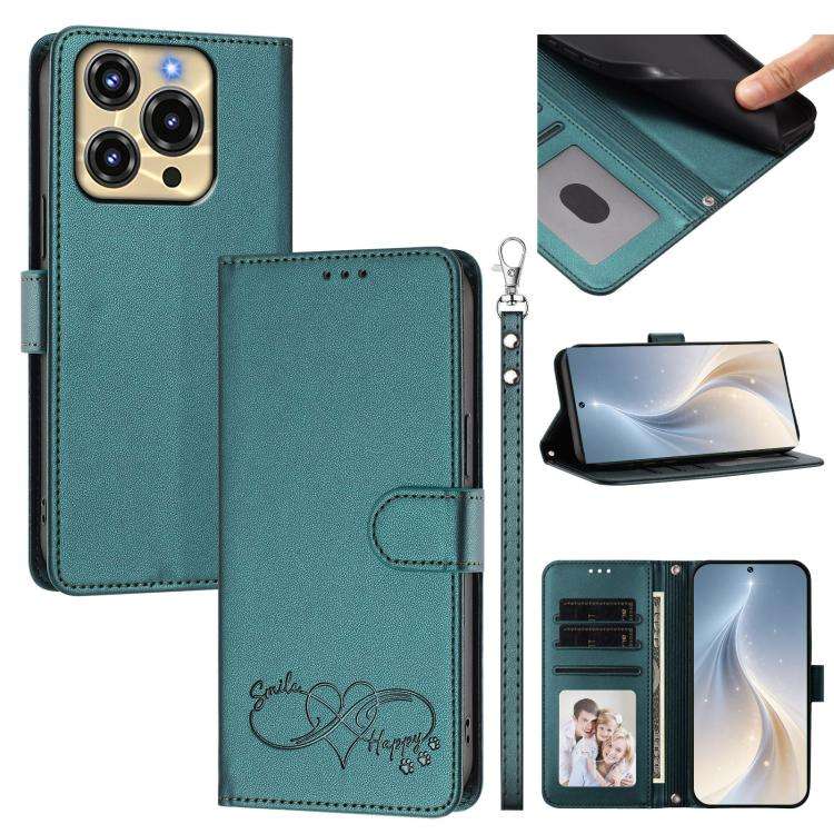 For Oukitel C69 Happy Heart Pattern Magnetic Closure Vegan Leather Phone Case with Wrist Strap(Gr...