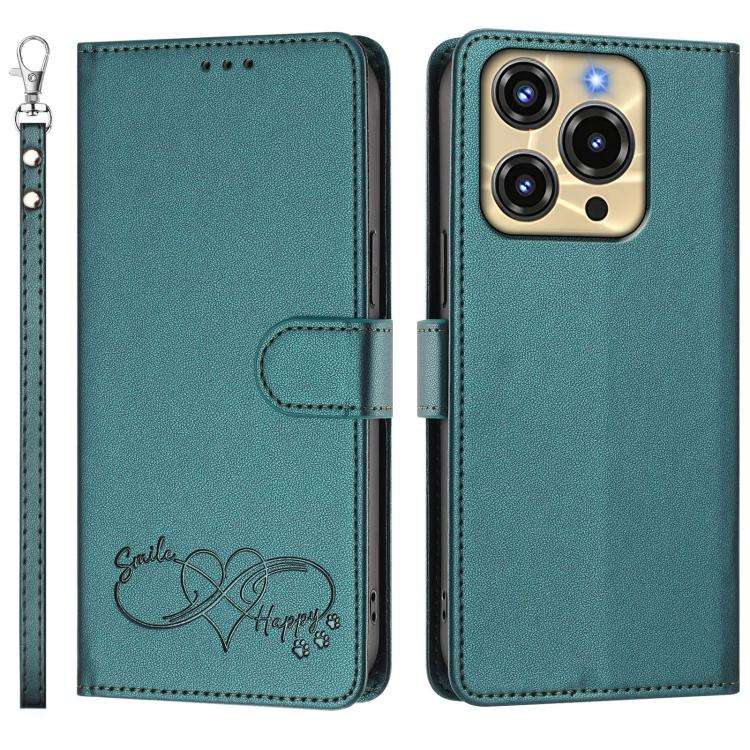 For Oukitel C69 Happy Heart Pattern Magnetic Closure Vegan Leather Phone Case with Wrist Strap(Gr...