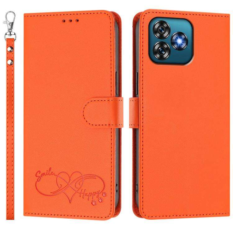 For Oukitel C53 Happy Heart Pattern Magnetic Closure Vegan Leather Phone Case with Wrist Strap(Or...