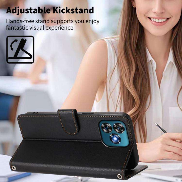 For Oukitel C53 Happy Heart Pattern Magnetic Closure Vegan Leather Phone Case with Wrist Strap(Bl...