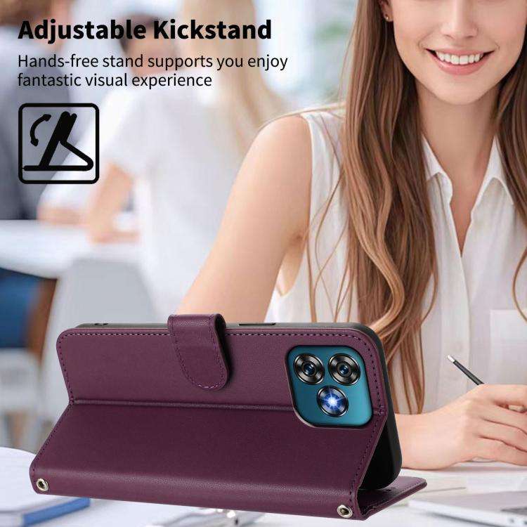 For Oukitel C53 Happy Heart Pattern Magnetic Closure Vegan Leather Phone Case with Wrist Strap(Vi...