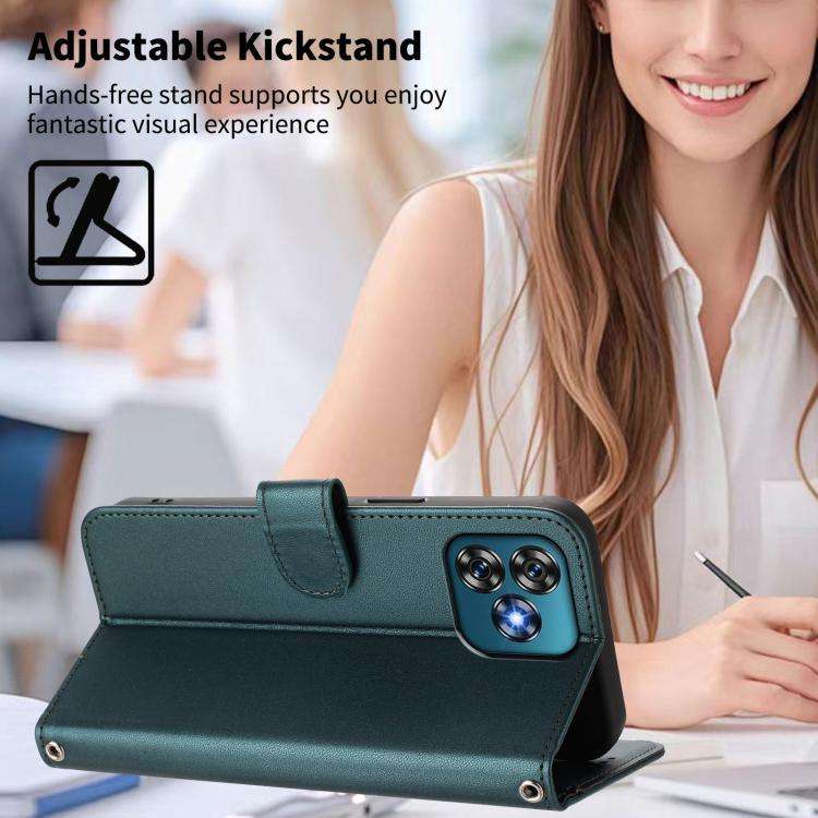 For Oukitel C53 Happy Heart Pattern Magnetic Closure Vegan Leather Phone Case with Wrist Strap(Gr...