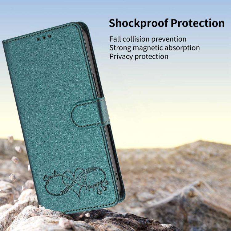 For Oukitel C53 Happy Heart Pattern Magnetic Closure Vegan Leather Phone Case with Wrist Strap(Gr...