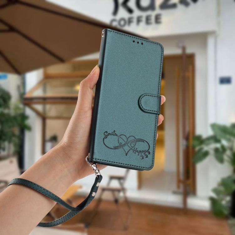For Oukitel C53 Happy Heart Pattern Magnetic Closure Vegan Leather Phone Case with Wrist Strap(Gr...