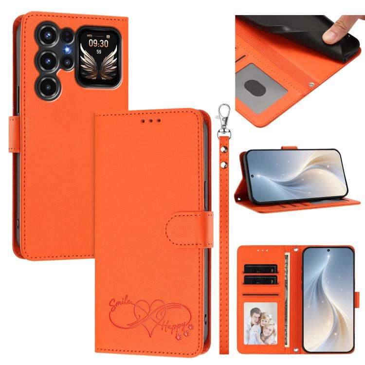 For Oukitel C68 Plus Happy Heart Pattern Magnetic Closure Vegan Leather Phone Case with Wrist Str...