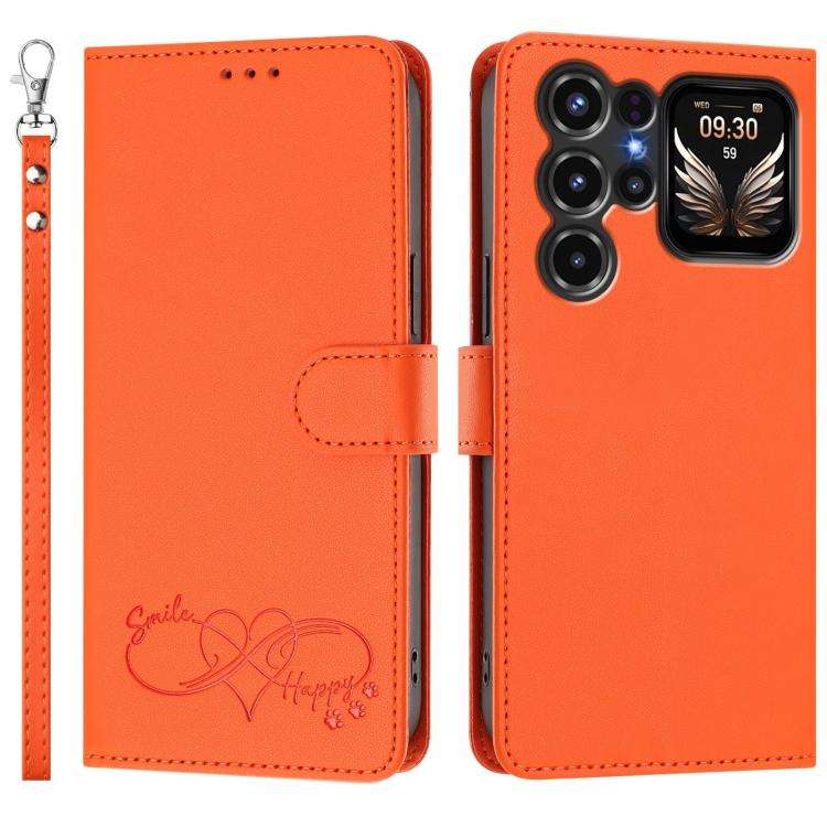 For Oukitel C68 Plus Happy Heart Pattern Magnetic Closure Vegan Leather Phone Case with Wrist Str...